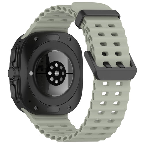 Silicone Ocean Strap, grey-green, on a watch, 3/4 rear view
