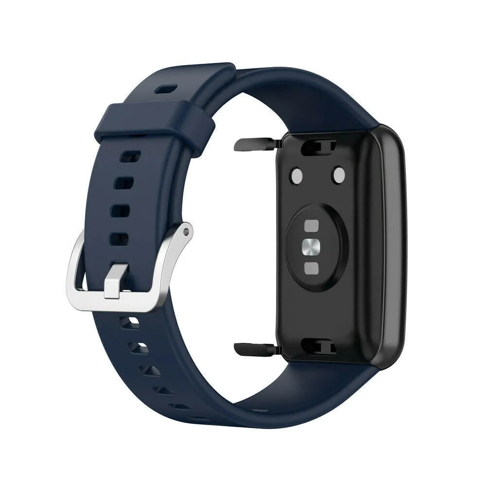 Silicone Strap, dark blue, on a watch, 3/4 rear view