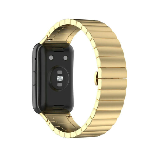 Metal Strap, gold, on a watch, 3/4 rear view