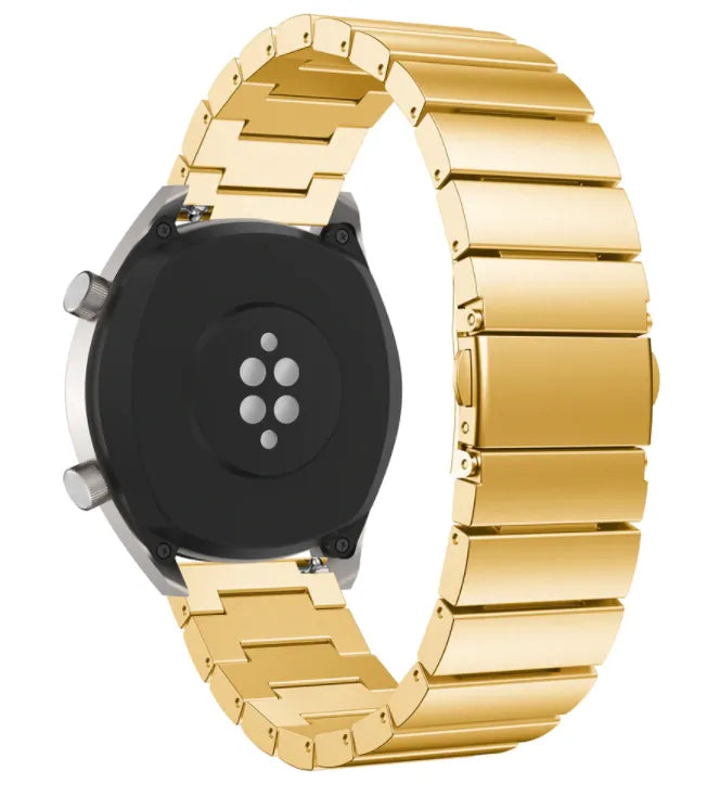 Premium Metal Strap, gold, on a watch, 3/4 rear view