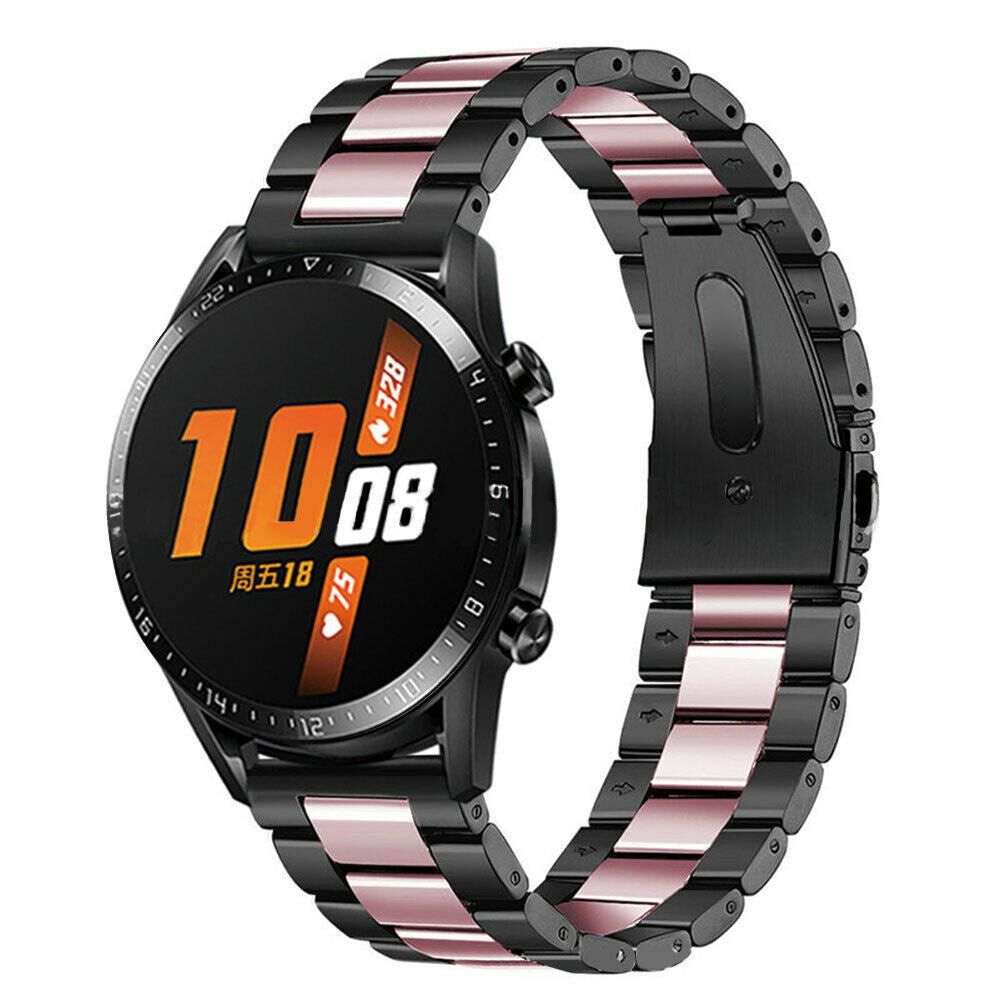 Steel Strap, black/pink, on a watch, 3/4 rear view