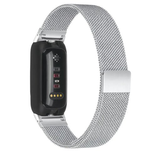 Milanese Strap, silver, on a watch, 3/4 rear view