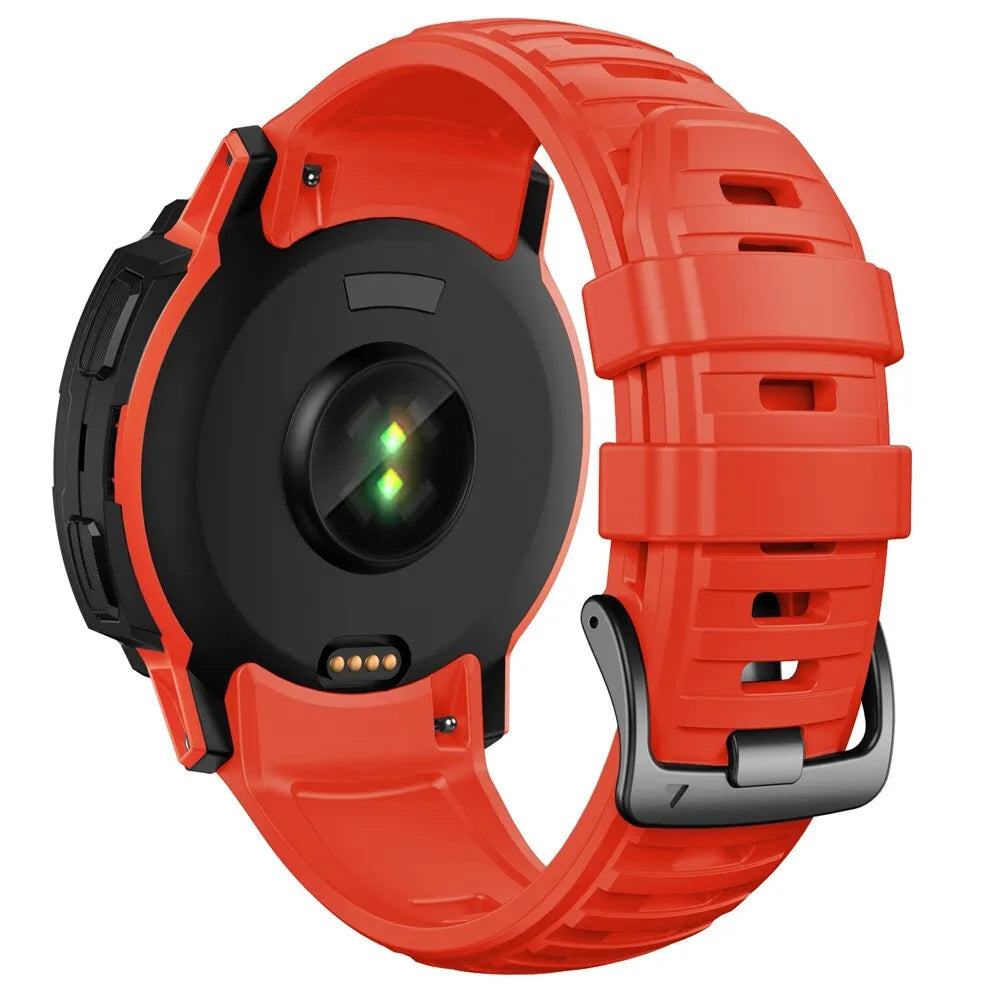 Silicone Strap, red, on a watch, 3/4 rear view