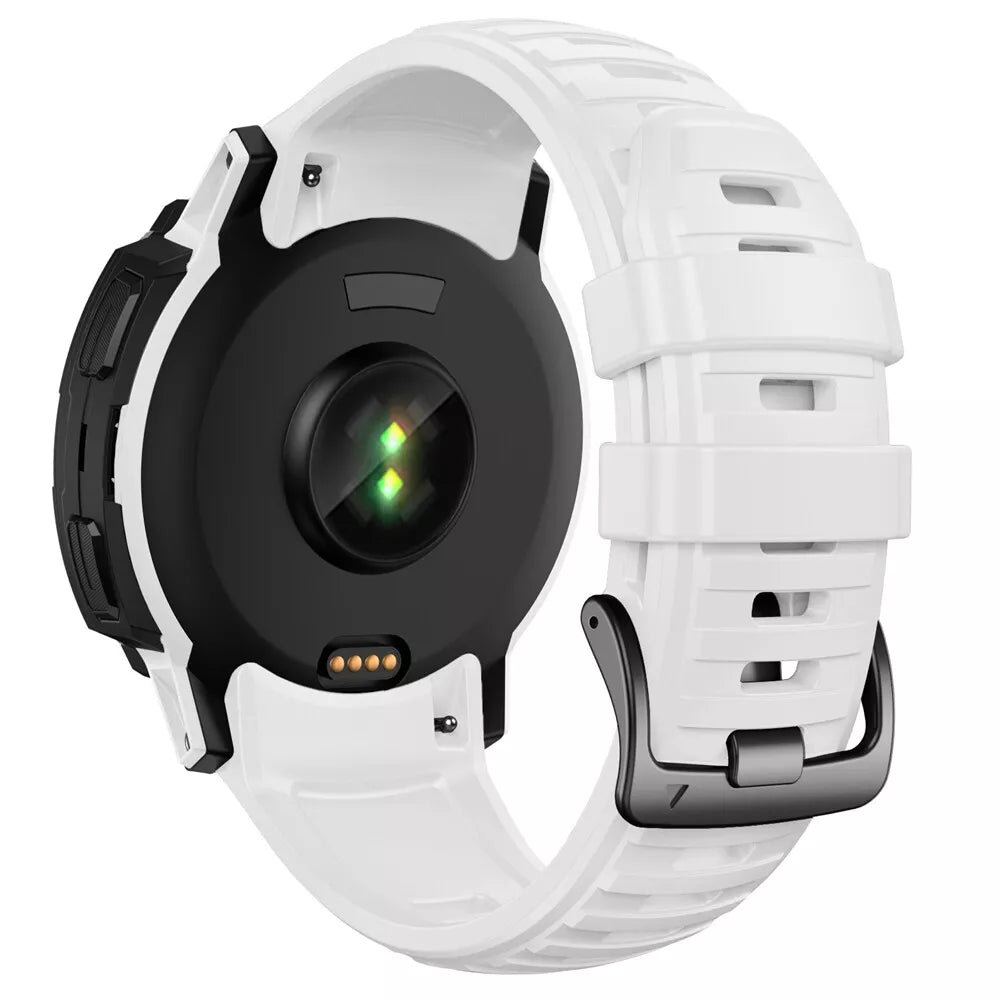 Silicone Strap, white, on a watch, 3/4 rear view