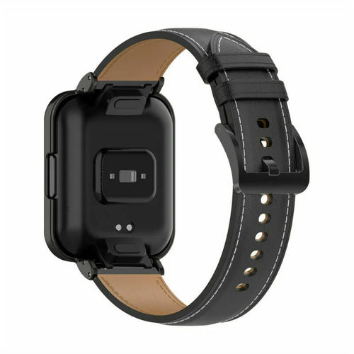 Leather Strap, black, on a watch, 3/4 rear view