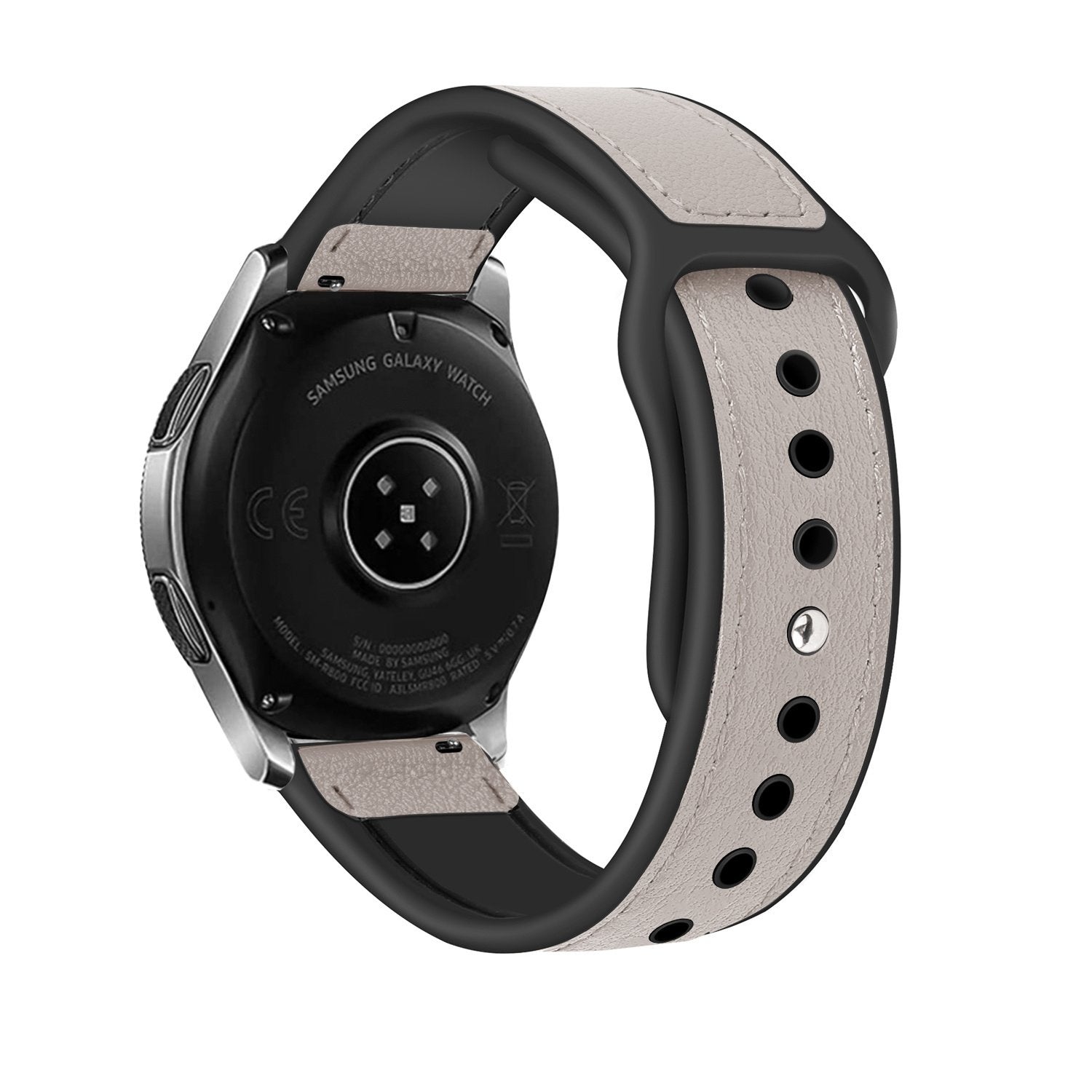 Leather Hybrid Strap, white, on a watch, 3/4 rear view