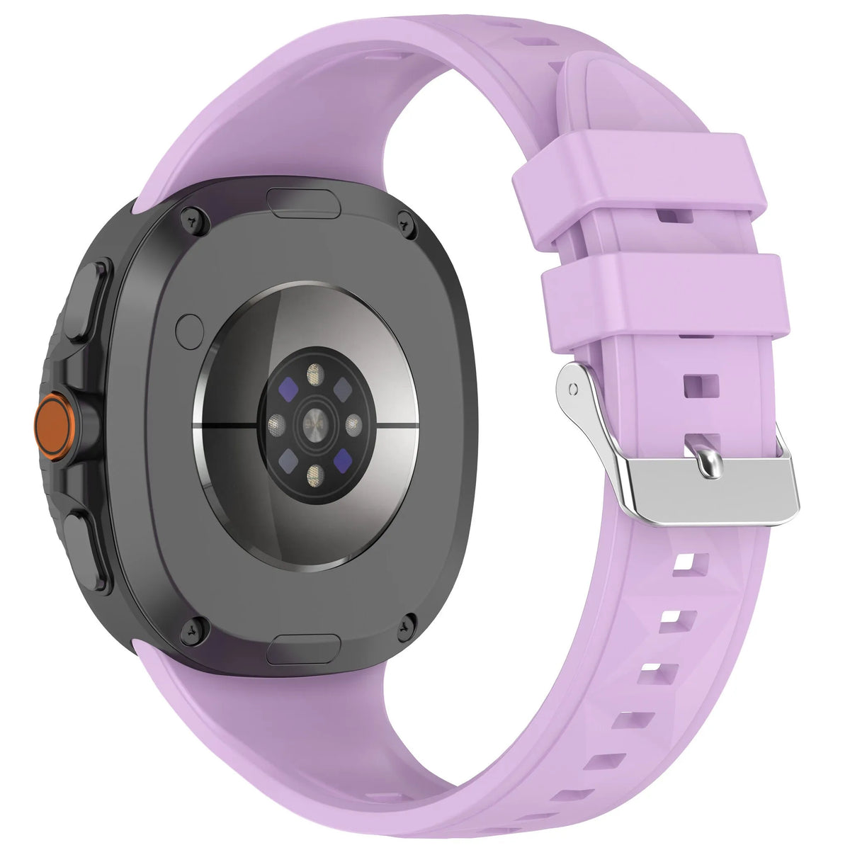 Diamond Silicone Strap, lilac, on a watch, 3/4 rear view