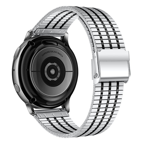 Fine Steel Strap, silver/black, on a watch, 3/4 rear view