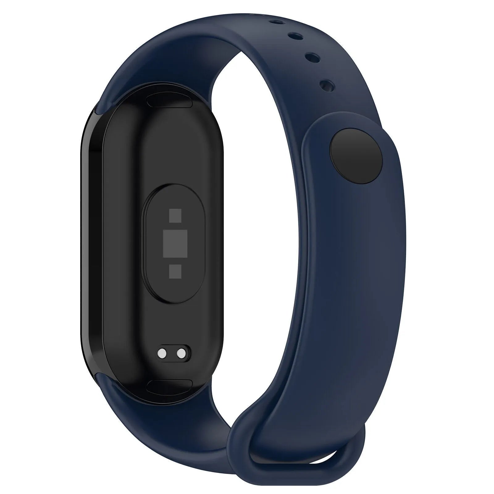 Silicone Strap, dark blue, on a watch, 3/4 rear view