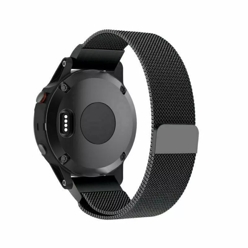 Milanese Strap, black, on a watch, 3/4 rear view