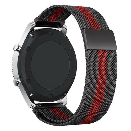 Milanese Strap, black/red, on a watch, 3/4 rear view