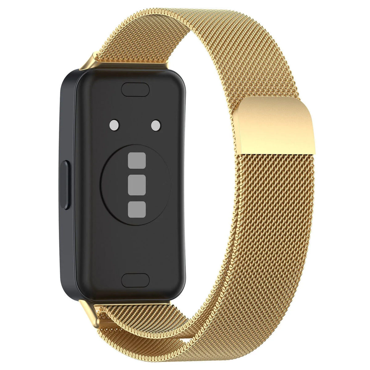 Milanese Strap, gold, on a watch, 3/4 rear view