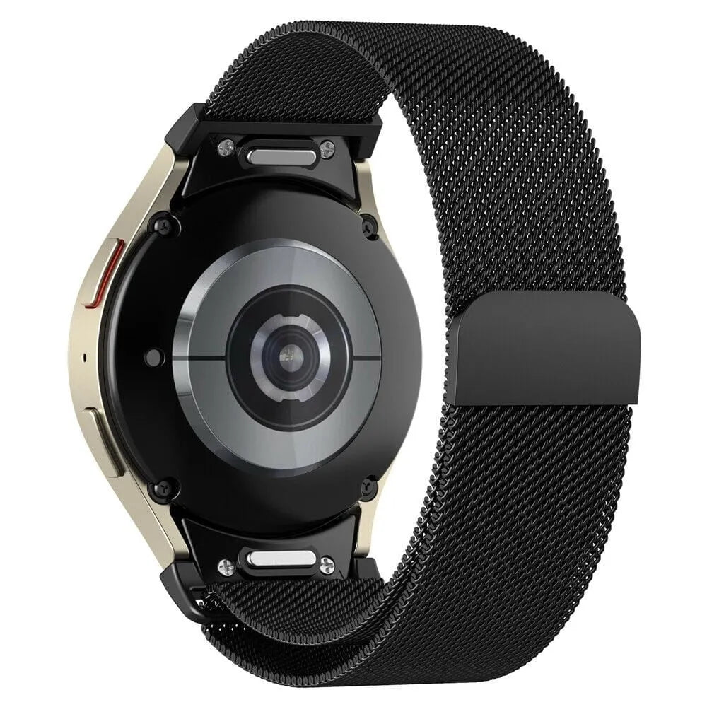 Milanese Strap 'One Push', black, on a watch, 3/4 rear view