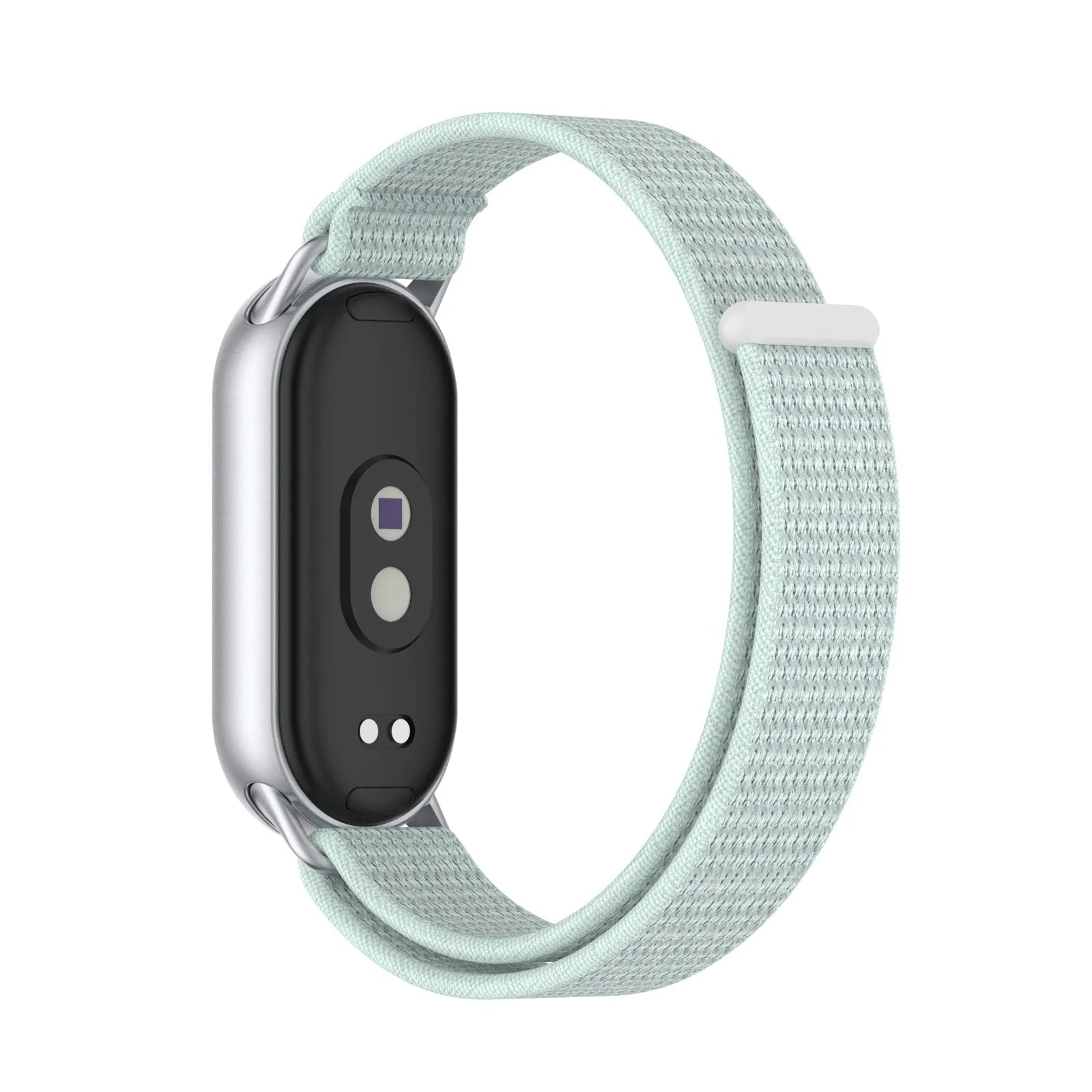 Modern Nylon Strap, cyan, on a watch, 3/4 rear view