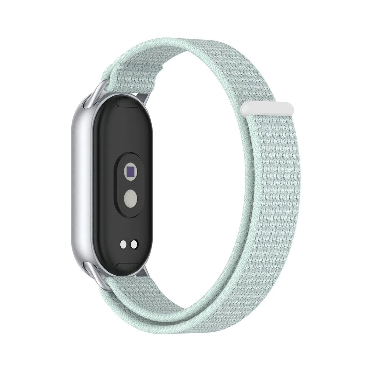 Modern Nylon Strap, cyan, on a watch, 3/4 rear view