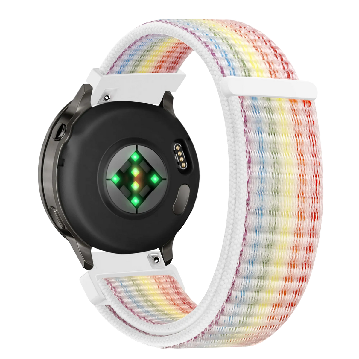 Nylon Loop Strap, multicolour, on a watch, 3/4 rear view