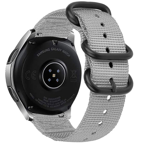 Nylon Buckle Strap, grey, on a watch, 3/4 rear view