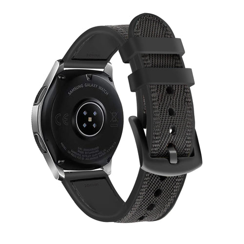 Nylon Hybrid Strap, black, on a watch, 3/4 rear view