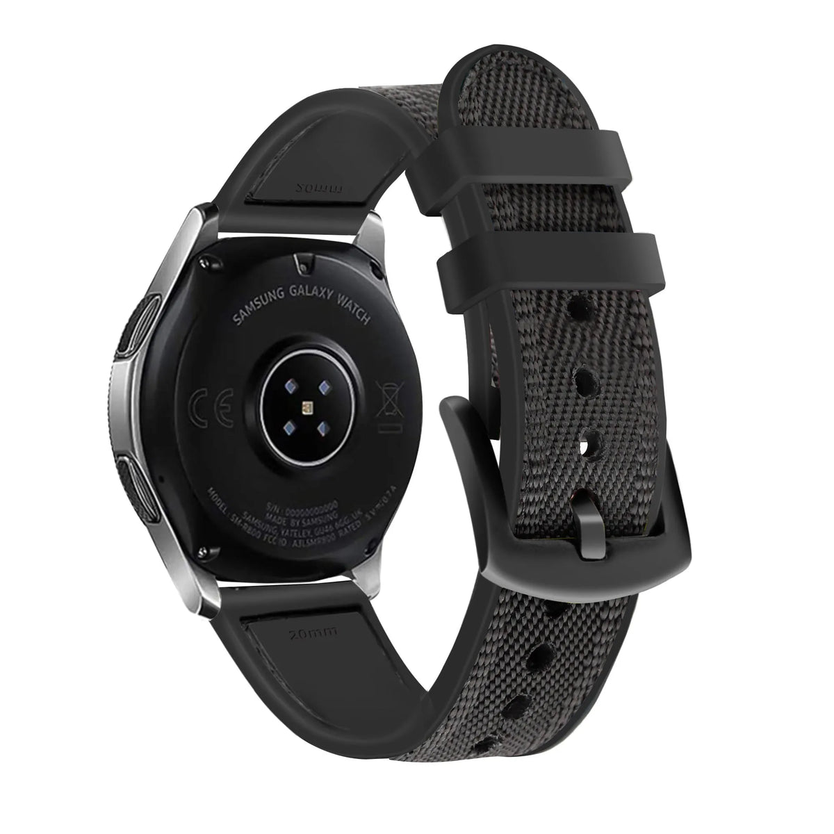 Nylon Hybrid Strap, black, on a watch, 3/4 rear view