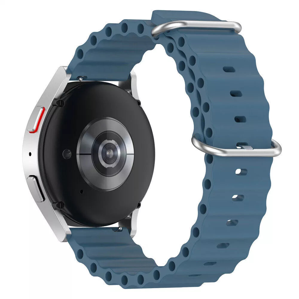Silicone Ocean Strap, grey-blue, on a watch, 3/4 rear view