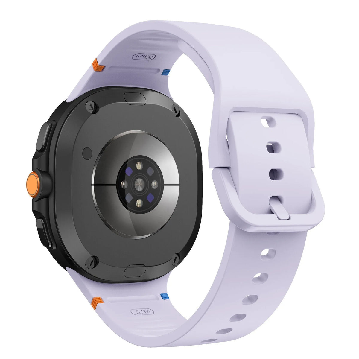 Silicone Strap, light purple, on a watch, 3/4 rear view