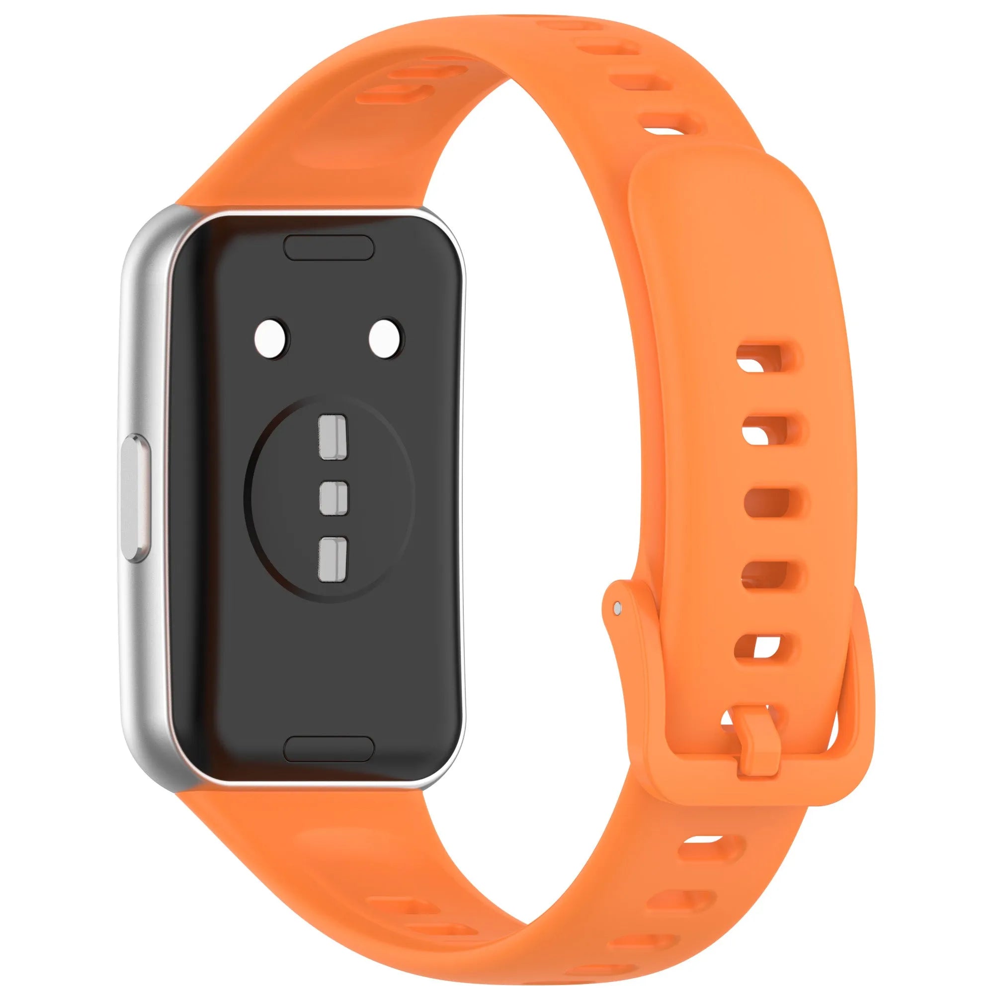 Silicone Strap, orange, on a watch, 3/4 rear view