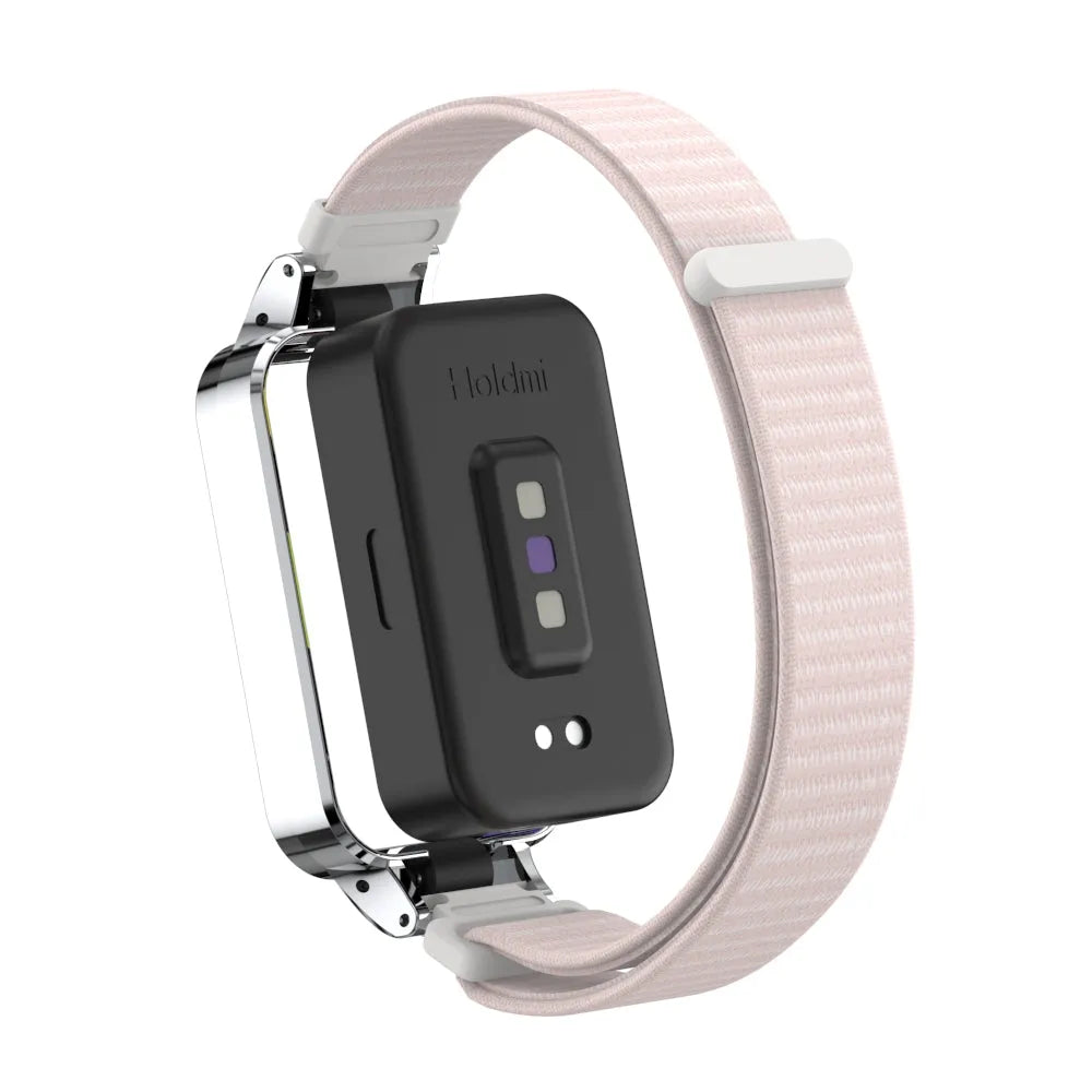 Nylon Strap, light pink, on a watch, 3/4 rear view