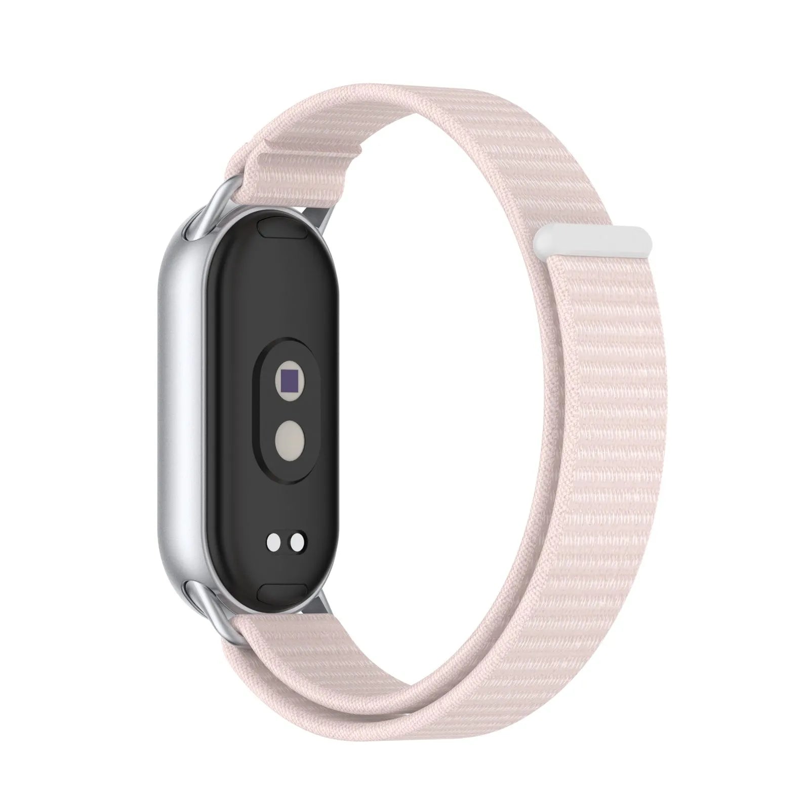 Modern Nylon Strap, light pink, on a watch, 3/4 rear view