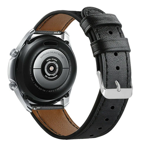Modern Leather Strap, black, on a watch, 3/4 rear view