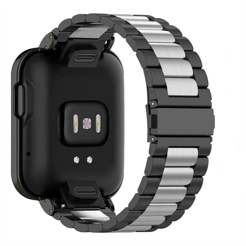Steel Strap, black/silver, on a watch, 3/4 rear view