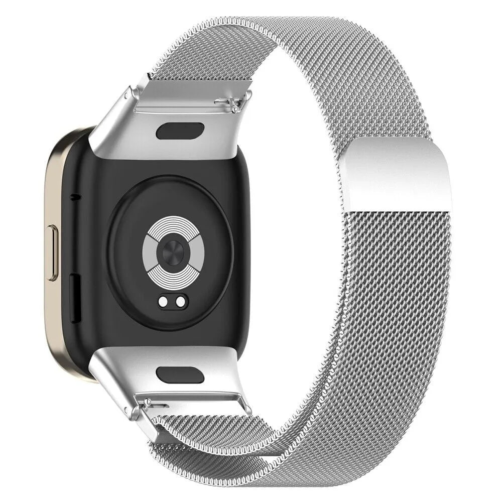 Milanese Strap, silver, on a watch, 3/4 rear view