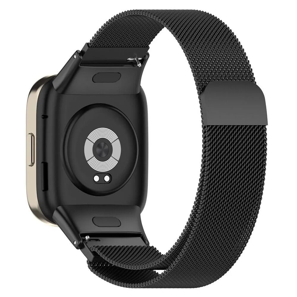 Milanese Strap, black, on a watch, 3/4 rear view