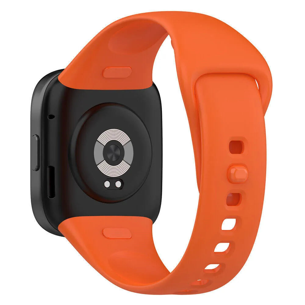 Silicone Strap, orange, on a watch, 3/4 rear view