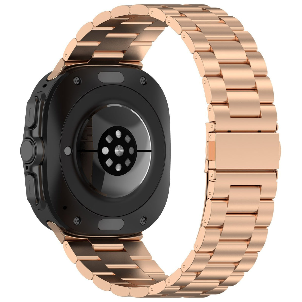 Steel Strap, rose gold, on a watch, 3/4 rear view