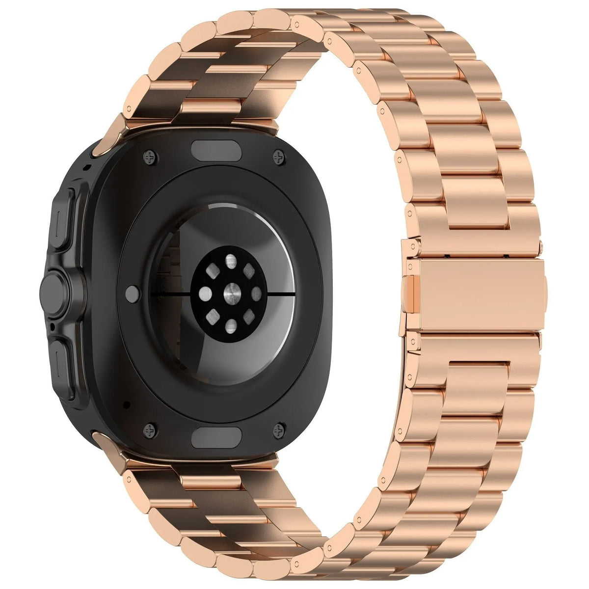 Steel Strap, rose gold, on a watch, 3/4 rear view