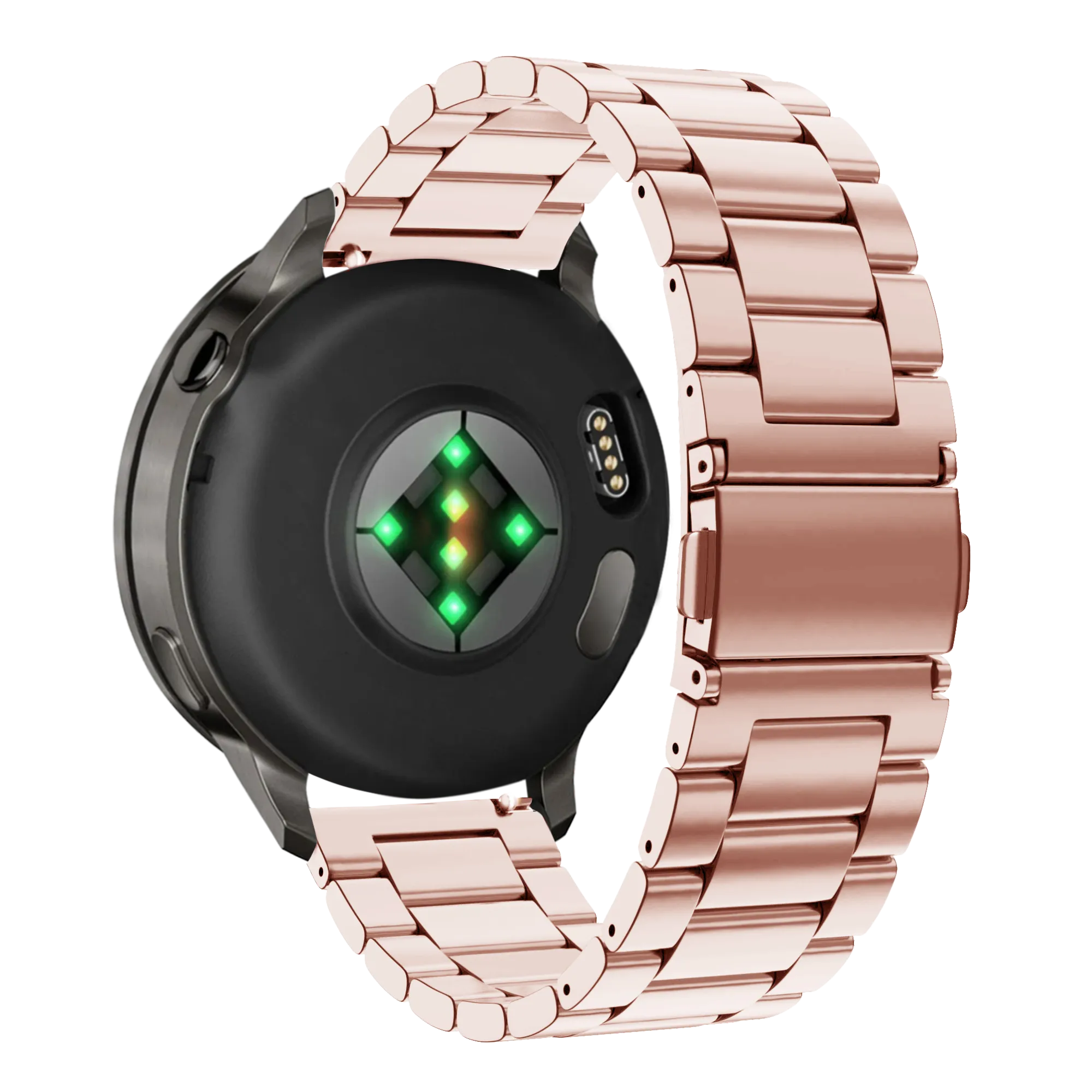 Steel Strap 'Classic', pink, on a watch, 3/4 rear view