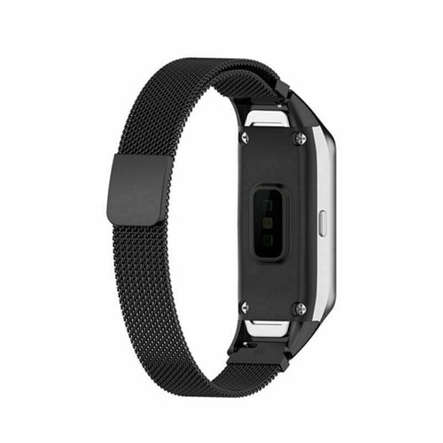 Milanese Strap, black, on a watch, 3/4 rear view