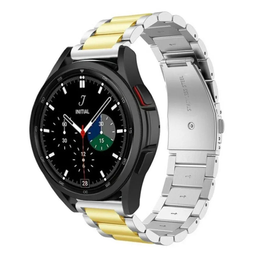 Steel Strap, silver/gold, on a watch, 3/4 rear view