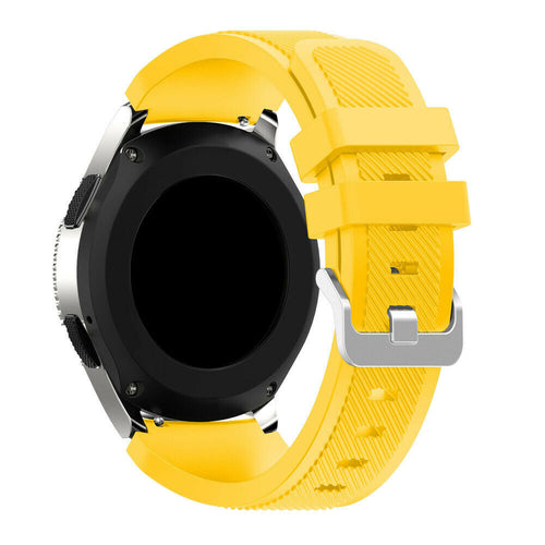 Twill Silicone Strap, yellow, on a watch, 3/4 rear view