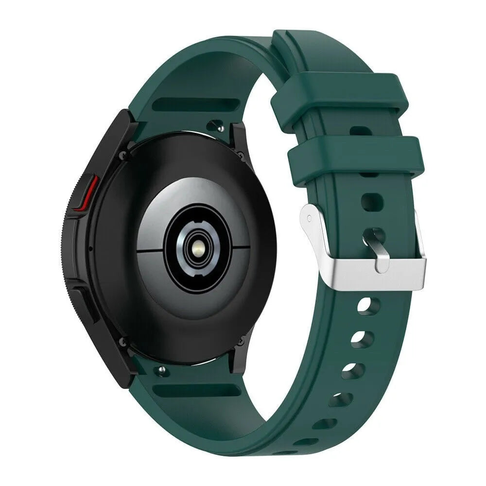 Silicone Strap 'Perfect Fit', dark green, on a watch, 3/4 rear view