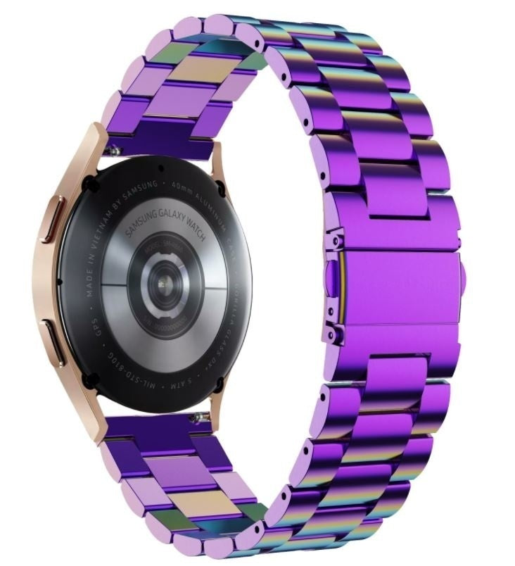 Steel Strap, pearlescent, on a watch, 3/4 rear view