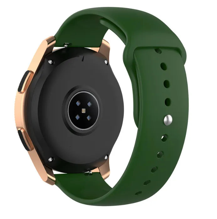 Silicone Sport Strap, army green, on a watch, 3/4 rear view