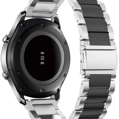 Steel Strap, silver/black, on a watch, 3/4 rear view