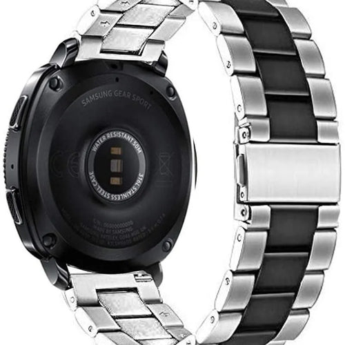 Steel Strap, silver/black, on a watch, 3/4 rear view