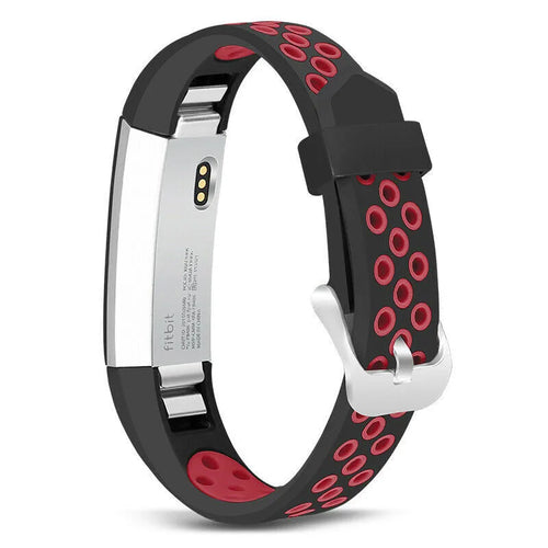 Silicone Sport Strap, black/red, on a watch, 3/4 rear view