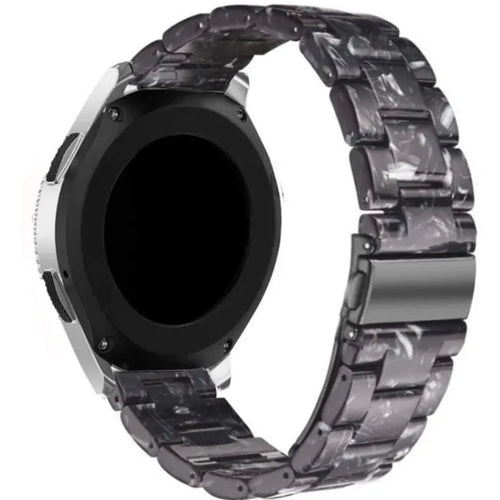 Metal Resin Strap, black/white, on a watch, 3/4 rear view