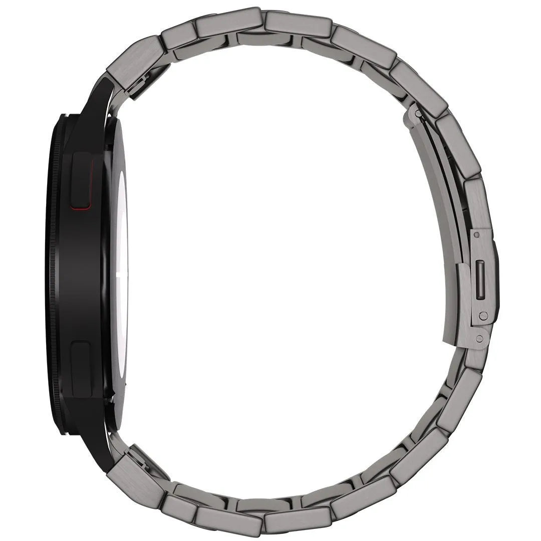 Titanium Strap 'One Push', graphite, on a watch, 3/4 rear view