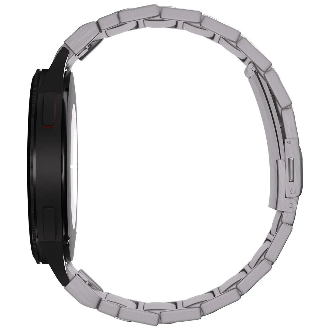 Titanium Strap 'One Push', silver, on a watch, 3/4 rear view