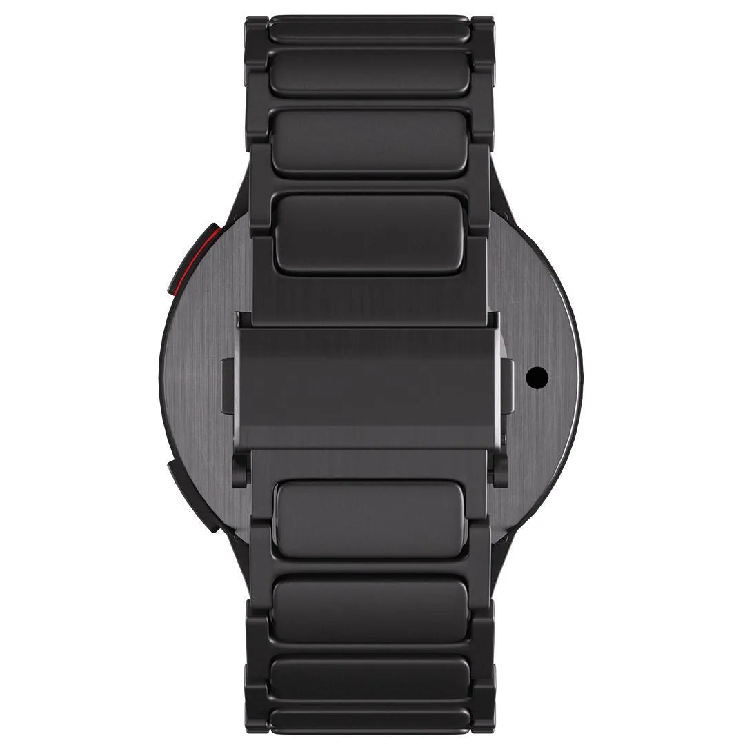 Titanium Strap 'One Push', black, on a watch, 3/4 rear view