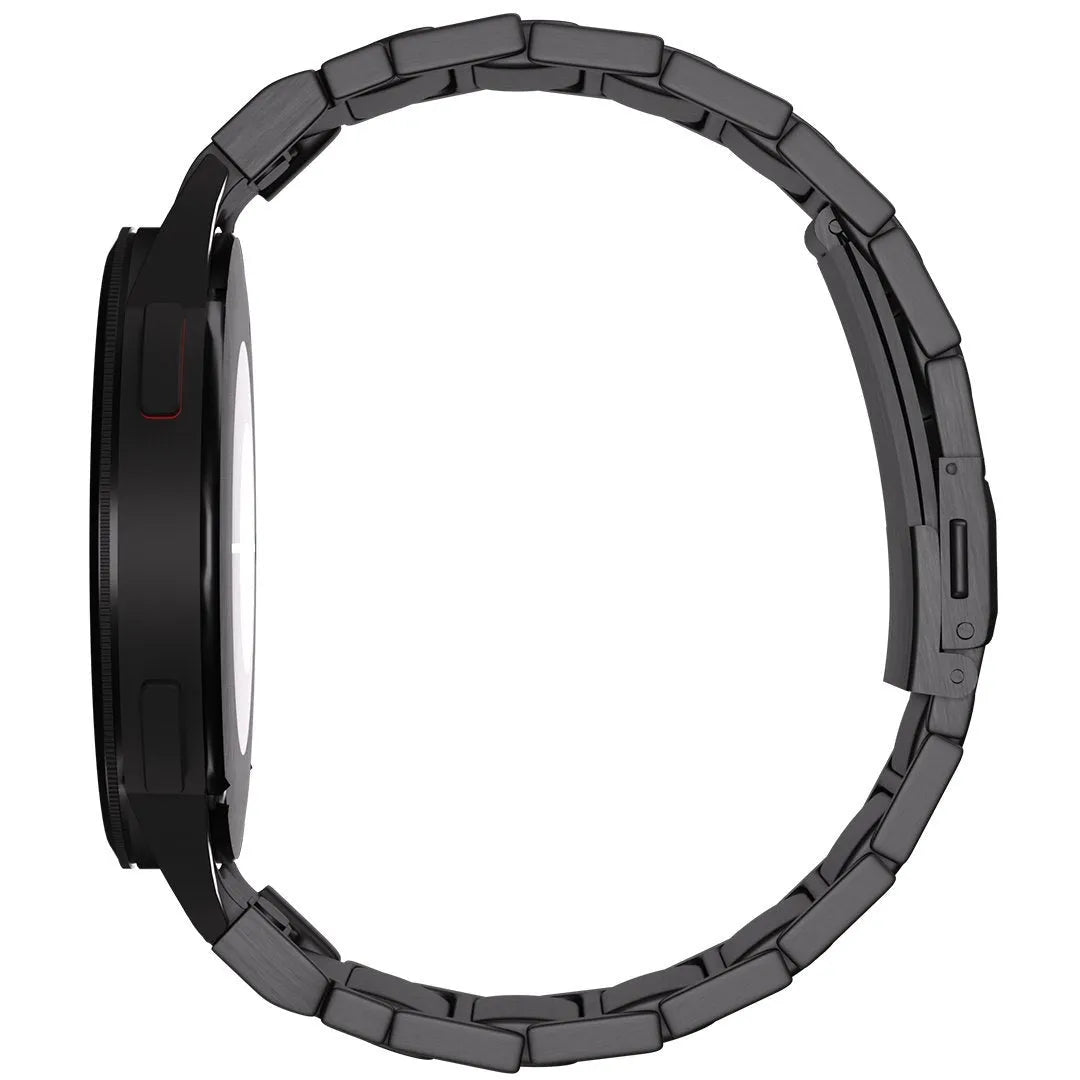 Titanium Strap 'One Push', black, on a watch, 3/4 rear view